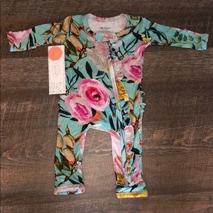 Posh Peanut Floral Ruffle Zipper Romper